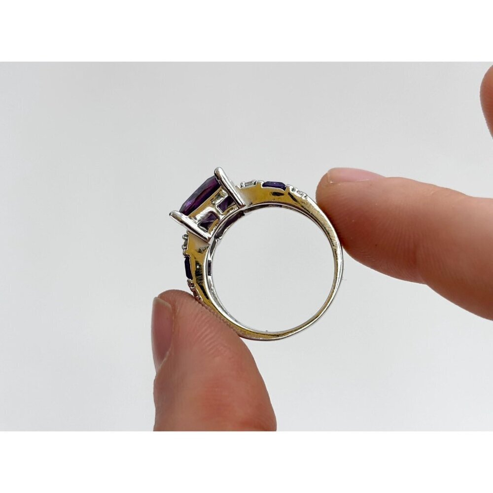 Geometric Amethyst Gemstone Rectangular Cut Sterl… - image 6